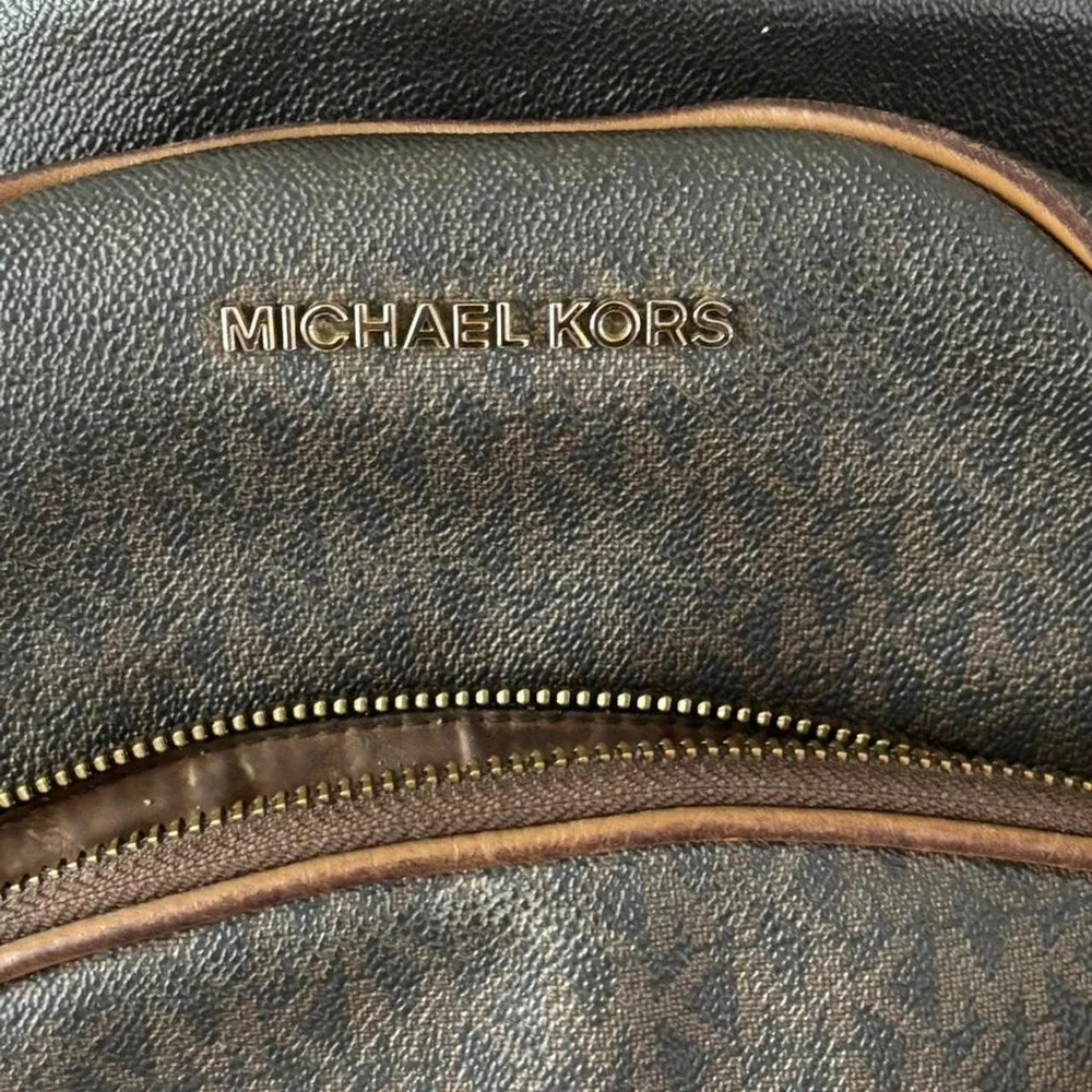 Michael‎ Kors brown monogram backpack purse with gold hardware